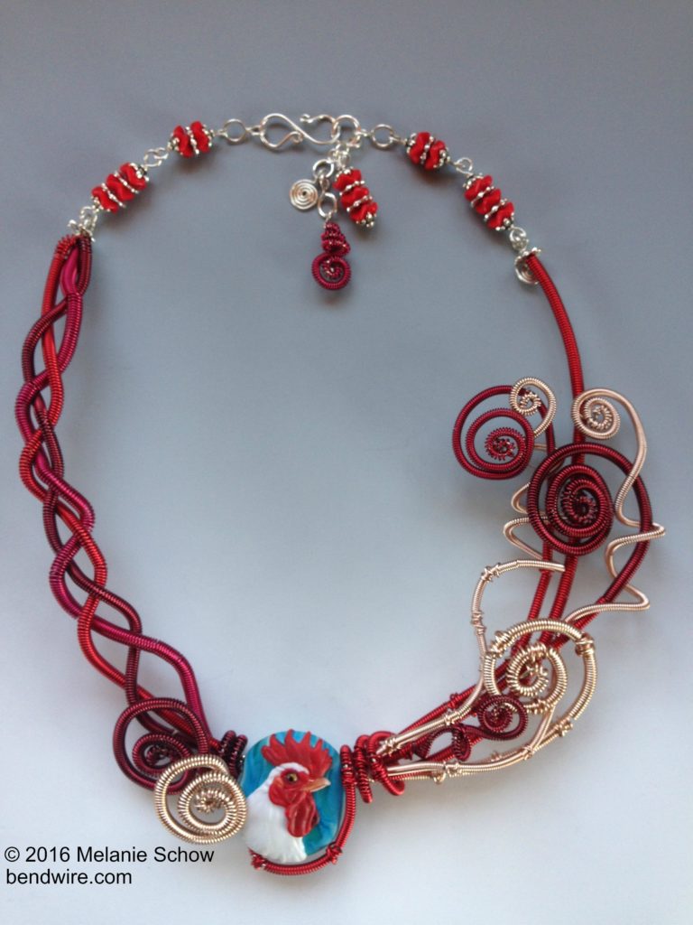 Morning Song rooster necklace wire art jewelry