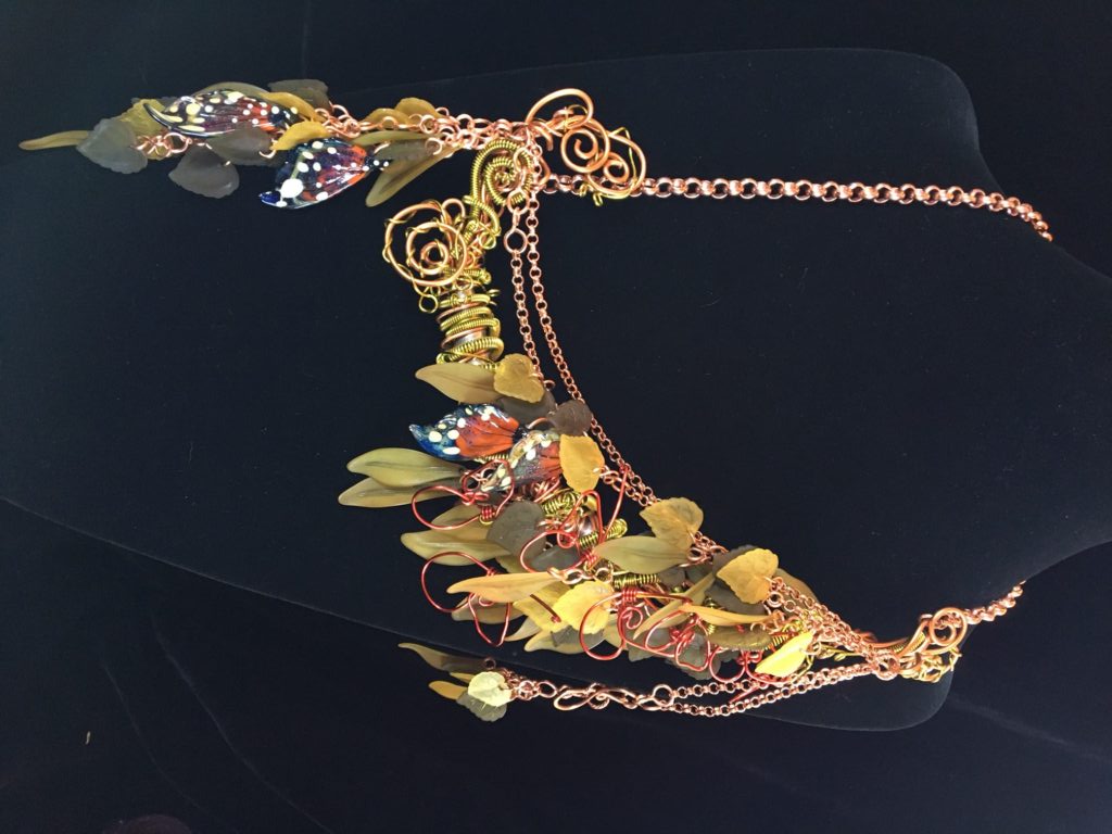 Monarch Duet necklace (c) 2016 Melanie Schow -- a dramatic statement necklace