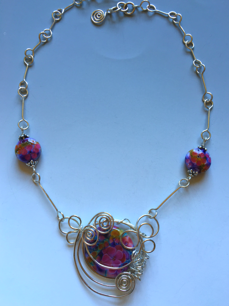 floral necklace - dimensional wirework setting 2-2016 (c) Melanie Schow